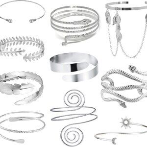 6-10Pcs Silver Brass Arm Cuff Bracelets for Women Adjustable Boho Style